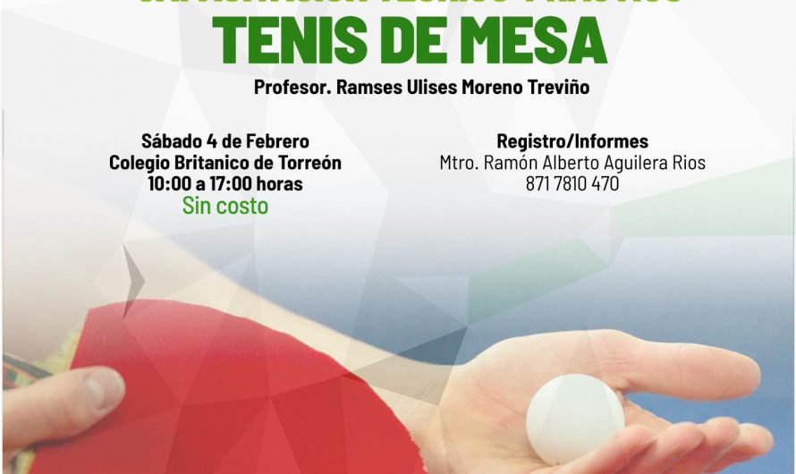 Realizarán capacitación teórico-práctica de Tenis de mesa en Torreón.